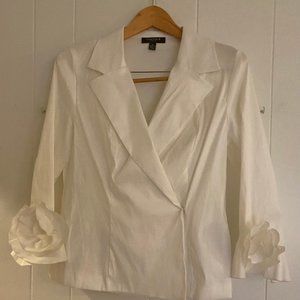 Double Breasted Shimmer Party Blouse w Flower Design on Sleeve Size 12 Cheeta B